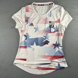 Adidas USA Volleyball Primeblue Jersey Shirt Womens Large White Short Sleeve Tee